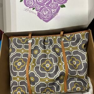 **Brighton coated canvas, yellow, gray, and white Tote bag